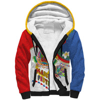 Philippines MassKara Festival Sherpa Hoodie Smile Masks with Hawaiian Art Pattern and Tropical Plants