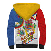 Philippines MassKara Festival Sherpa Hoodie Smile Masks with Hawaiian Art Pattern and Tropical Plants