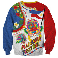 Philippines MassKara Festival Sweatshirt Smile Masks with Hawaiian Art Pattern and Tropical Plants