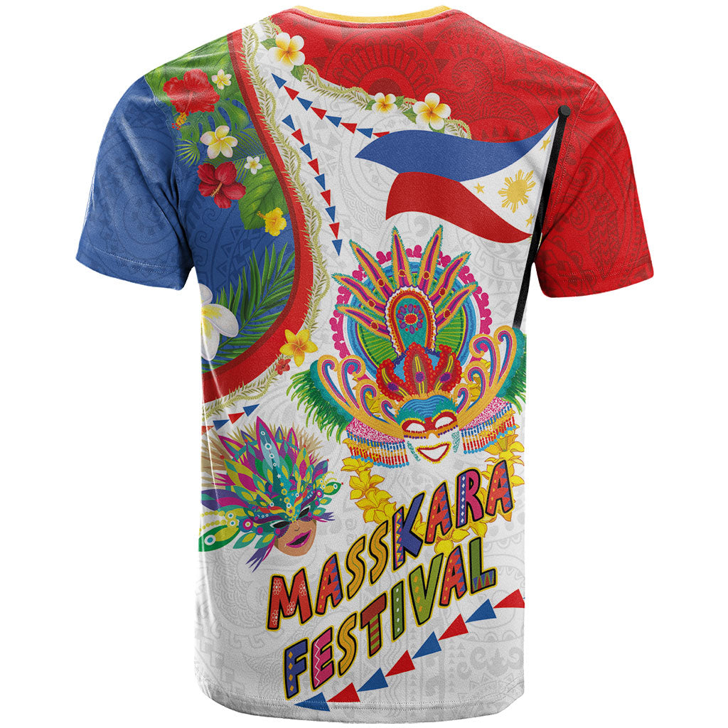 Philippines MassKara Festival T Shirt Smile Masks with Hawaiian Art Pattern and Tropical Plants