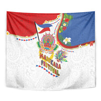Philippines MassKara Festival Tapestry Smile Masks with Hawaiian Art Pattern and Tropical Plants