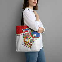Philippines MassKara Festival Tote Bag Smile Masks with Hawaiian Art Pattern and Tropical Plants