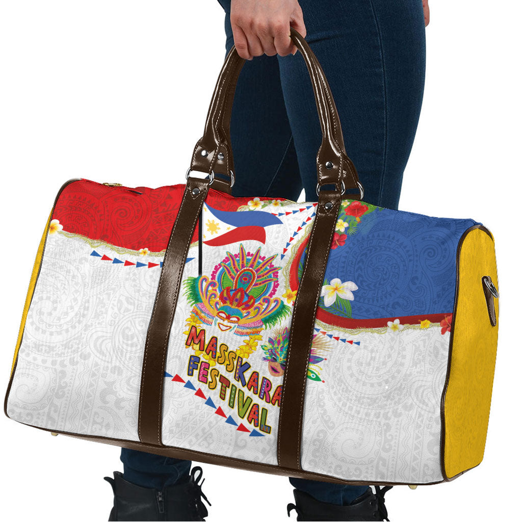 Philippines MassKara Festival Travel Bag Smile Masks with Hawaiian Art Pattern and Tropical Plants