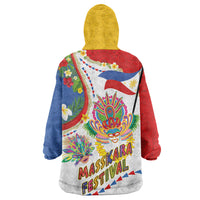 Philippines MassKara Festival Wearable Blanket Hoodie Smile Masks with Hawaiian Art Pattern and Tropical Plants