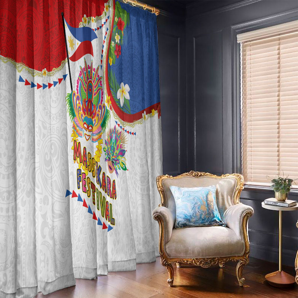 Philippines MassKara Festival Window Curtain Smile Masks with Hawaiian Art Pattern and Tropical Plants