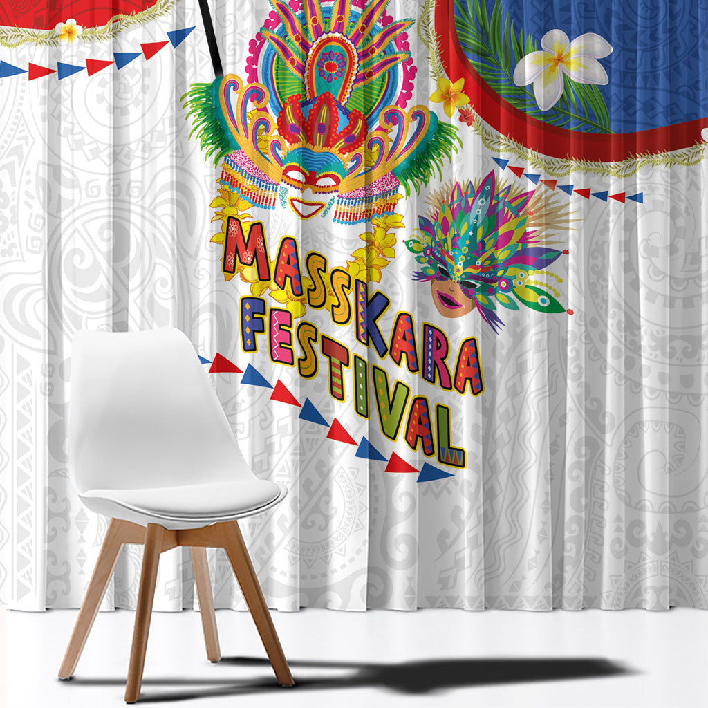 Philippines MassKara Festival Window Curtain Smile Masks with Hawaiian Art Pattern and Tropical Plants