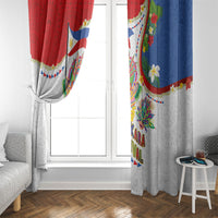 Philippines MassKara Festival Window Curtain Smile Masks with Hawaiian Art Pattern and Tropical Plants