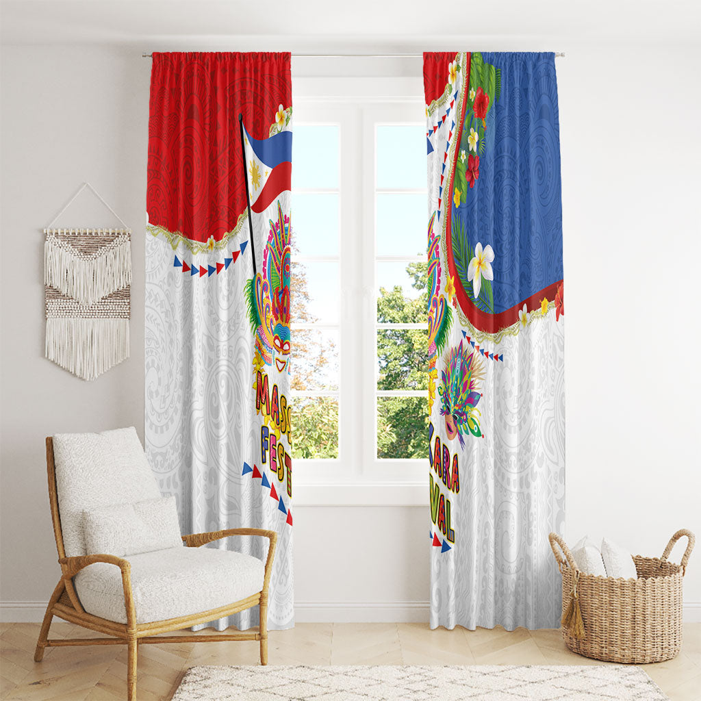 Philippines MassKara Festival Window Curtain Smile Masks with Hawaiian Art Pattern and Tropical Plants