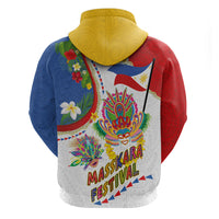 Philippines MassKara Festival Zip Hoodie Smile Masks with Hawaiian Art Pattern and Tropical Plants