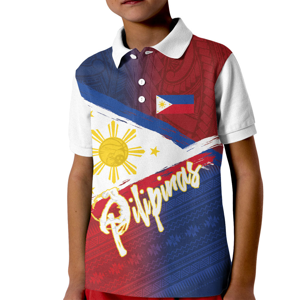 Philippines Basketball Custom Kid Polo Shirt Pilipinas Tribal Pattern