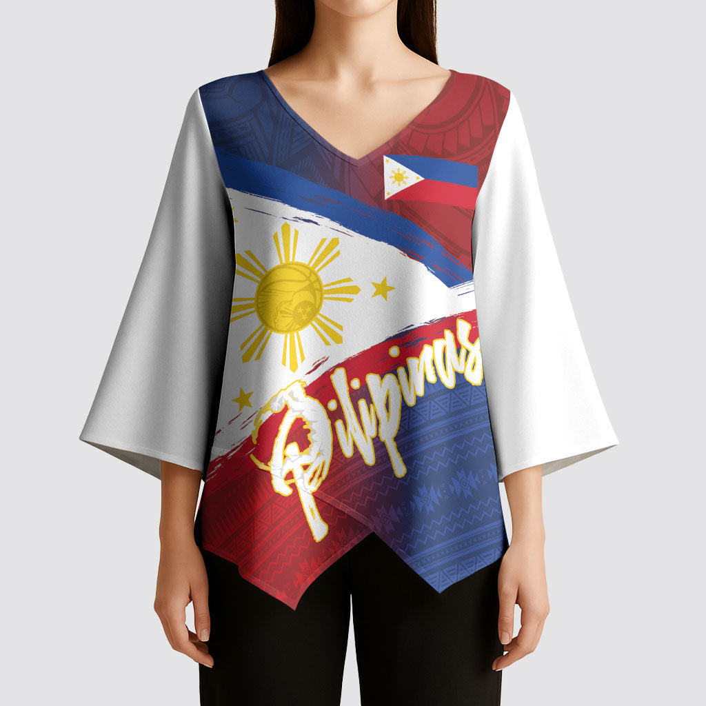 Philippines Basketball Custom Kimono Sleeve Blouse Pilipinas Tribal Pattern