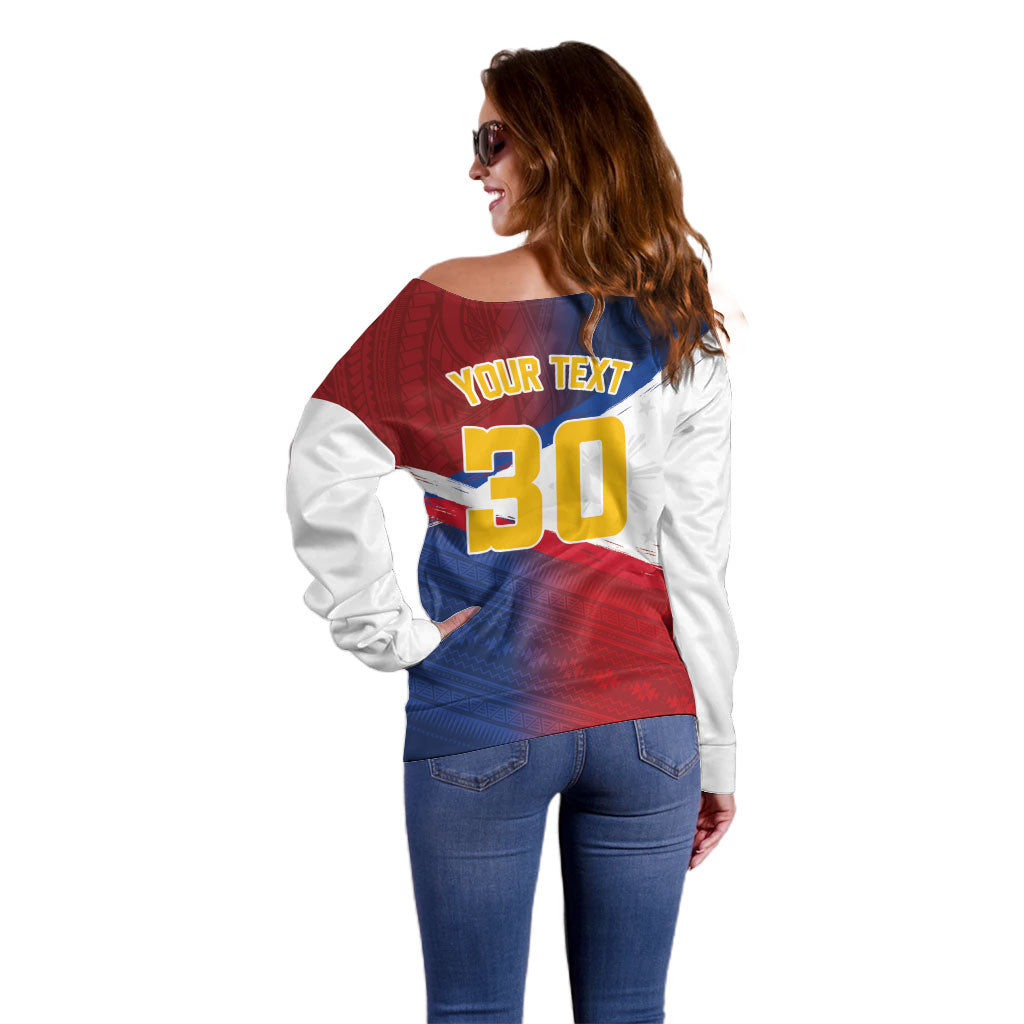 Philippines Basketball Custom Off Shoulder Sweater Pilipinas Tribal Pattern