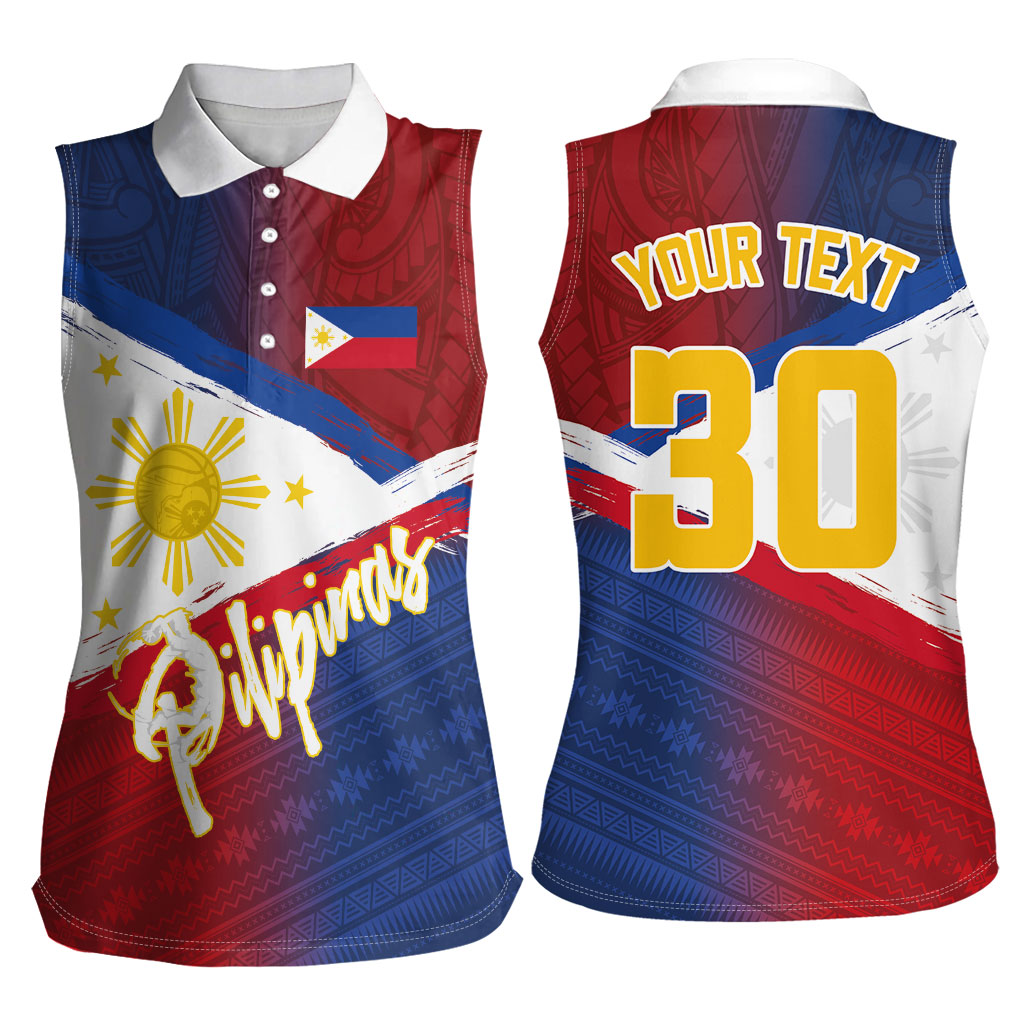 Philippines Basketball Custom Women Sleeveless Polo Shirt Pilipinas Tribal Pattern