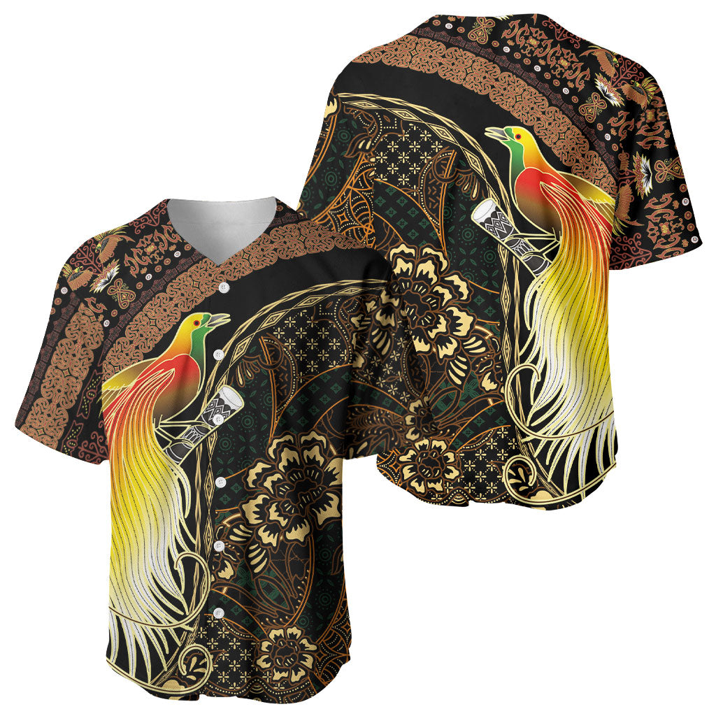 Papua New Guinea and Indonesia Batik Baseball Jersey Bird of Paradise with Tribal Batik Patterns