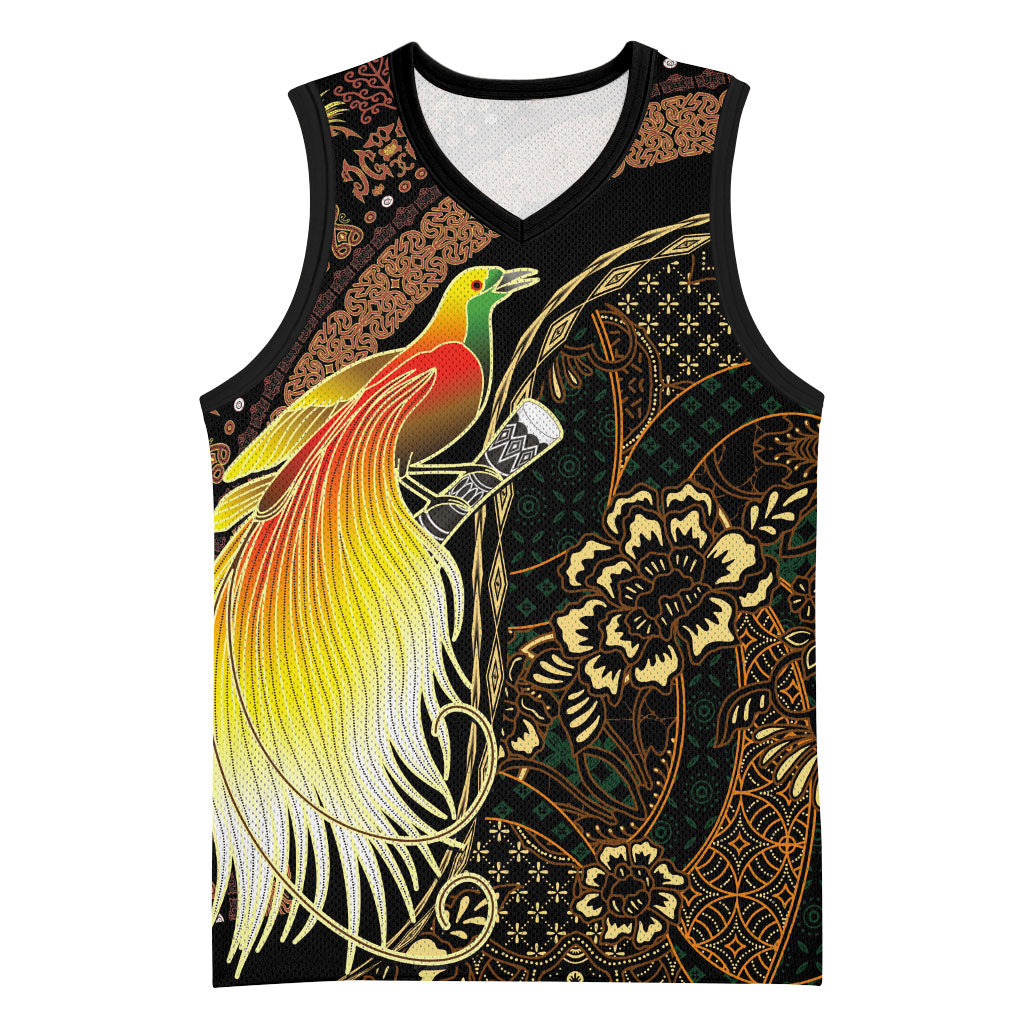 Papua New Guinea and Indonesia Batik Basketball Jersey Bird of Paradise with Tribal Batik Patterns