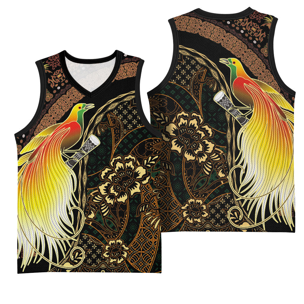 Papua New Guinea and Indonesia Batik Basketball Jersey Bird of Paradise with Tribal Batik Patterns