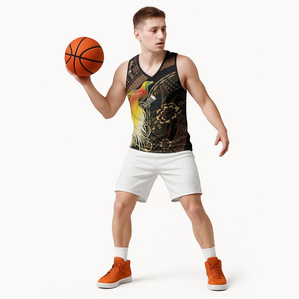 Papua New Guinea and Indonesia Batik Basketball Jersey Bird of Paradise with Tribal Batik Patterns