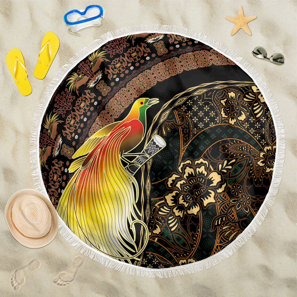 Papua New Guinea and Indonesia Batik Beach Blanket Bird of Paradise with Tribal Batik Patterns