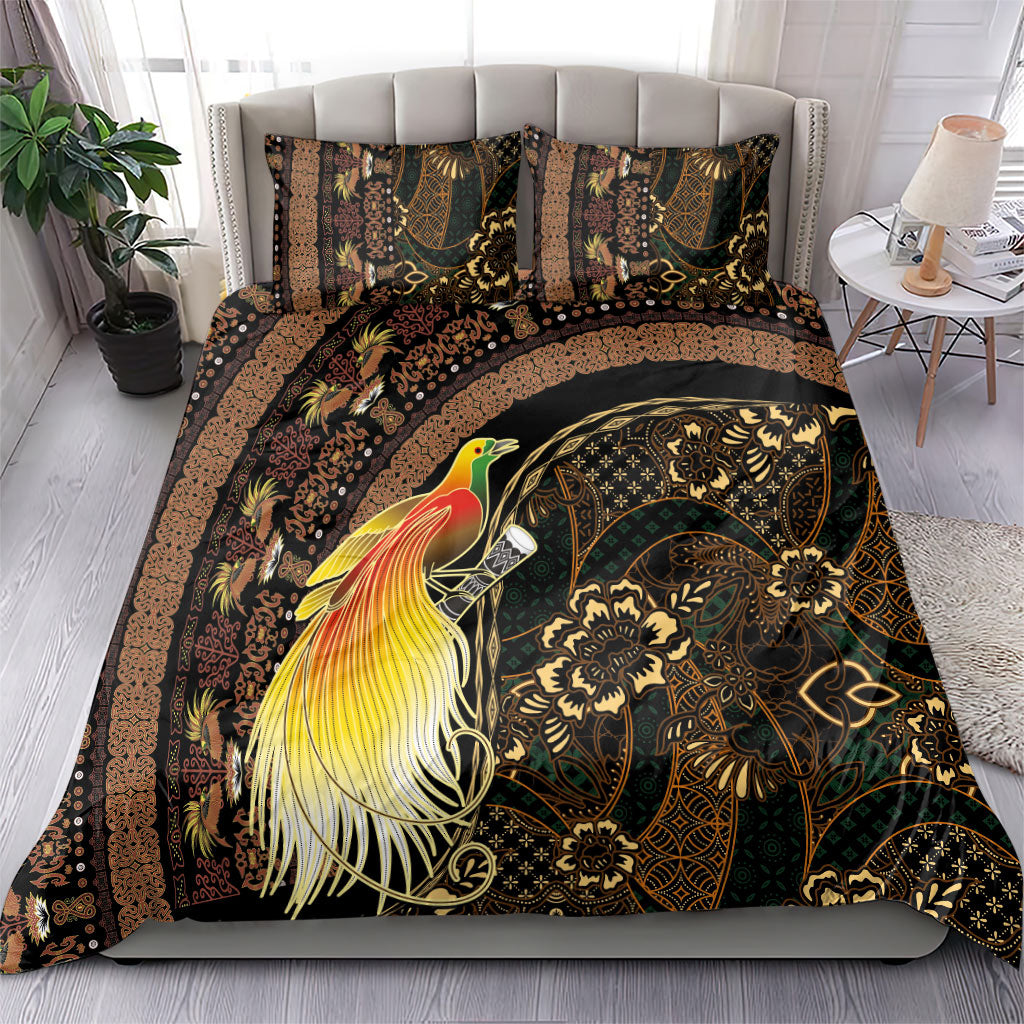 Papua New Guinea and Indonesia Batik Bedding Set Bird of Paradise with Tribal Batik Patterns