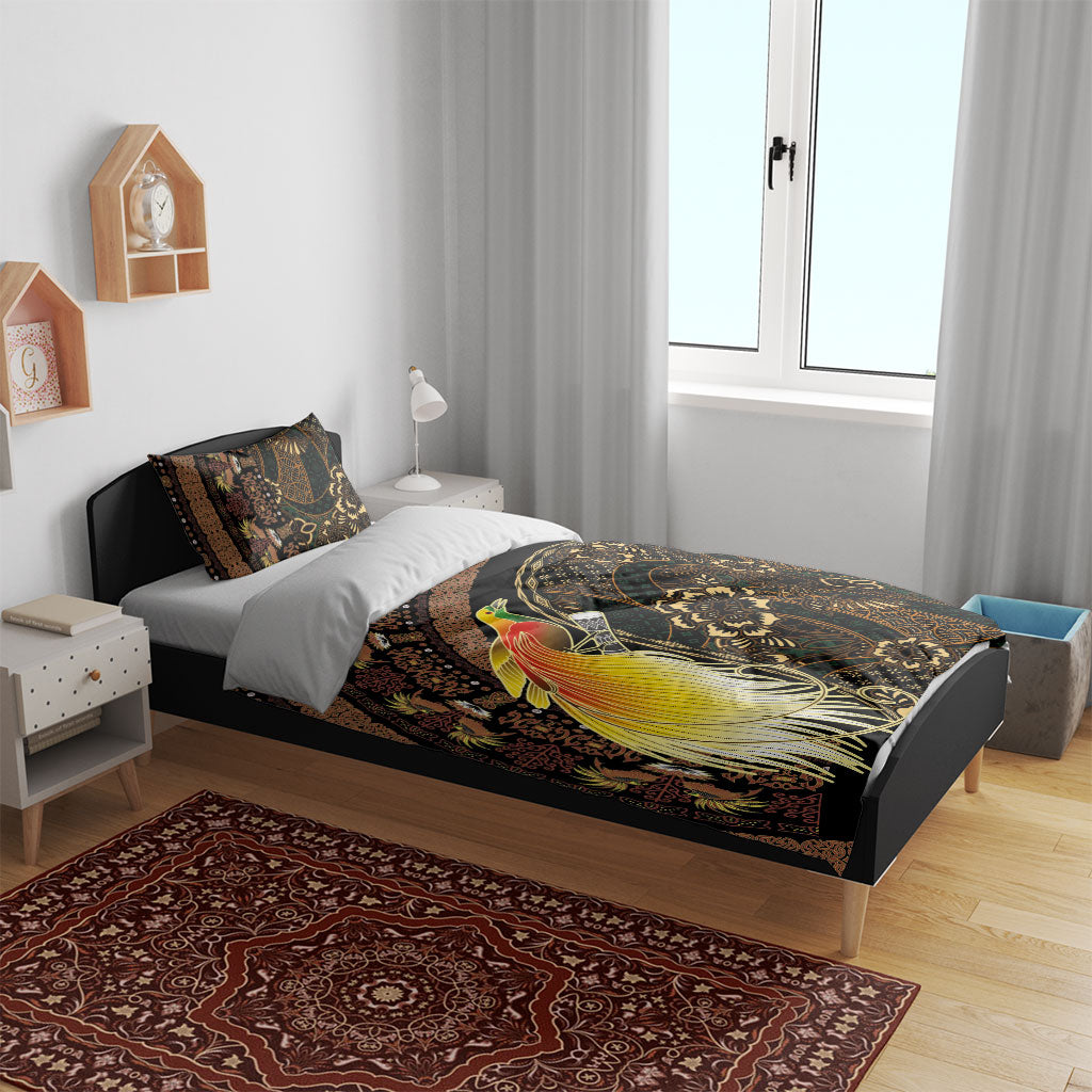 Papua New Guinea and Indonesia Batik Bedding Set Bird of Paradise with Tribal Batik Patterns