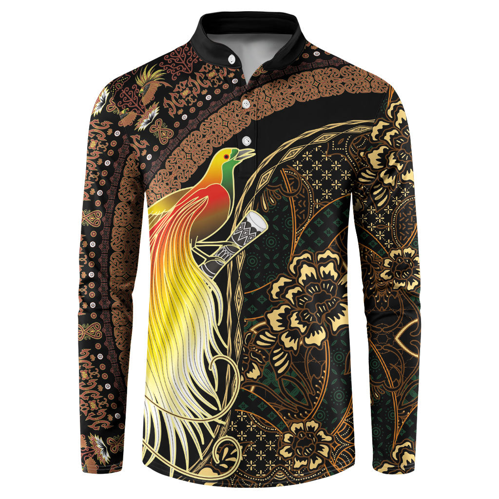 Papua New Guinea and Indonesia Batik Button Sweatshirt Bird of Paradise with Tribal Batik Patterns