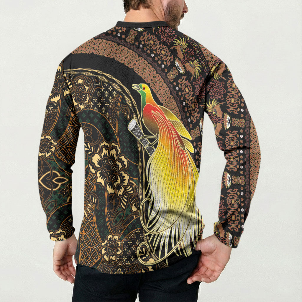 Papua New Guinea and Indonesia Batik Button Sweatshirt Bird of Paradise with Tribal Batik Patterns