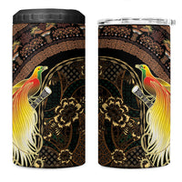 Papua New Guinea and Indonesia Batik 4 in 1 Can Cooler Tumbler Bird of Paradise with Tribal Batik Patterns