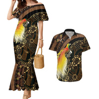 Papua New Guinea and Indonesia Batik Couples Matching Mermaid Dress and Hawaiian Shirt Bird of Paradise with Tribal Batik Patterns