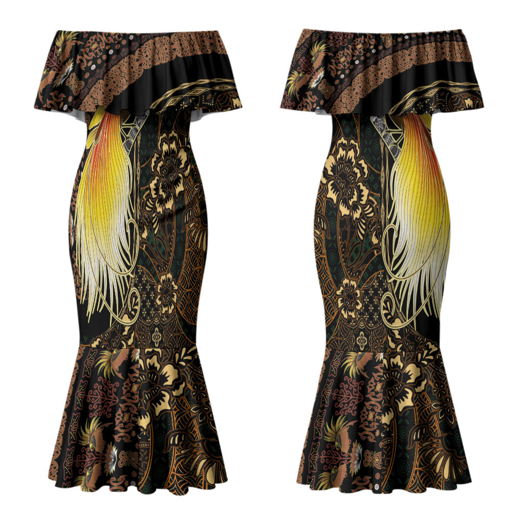 Papua New Guinea and Indonesia Batik Couples Matching Mermaid Dress and Hawaiian Shirt Bird of Paradise with Tribal Batik Patterns LT03 - Polynesian Pride