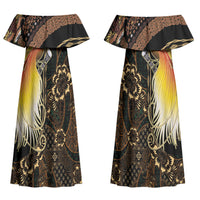 Papua New Guinea and Indonesia Batik Couples Matching Off Shoulder Maxi Dress and Long Sleeve Button Shirt Bird of Paradise with Tribal Batik Patterns LT03 - Polynesian Pride