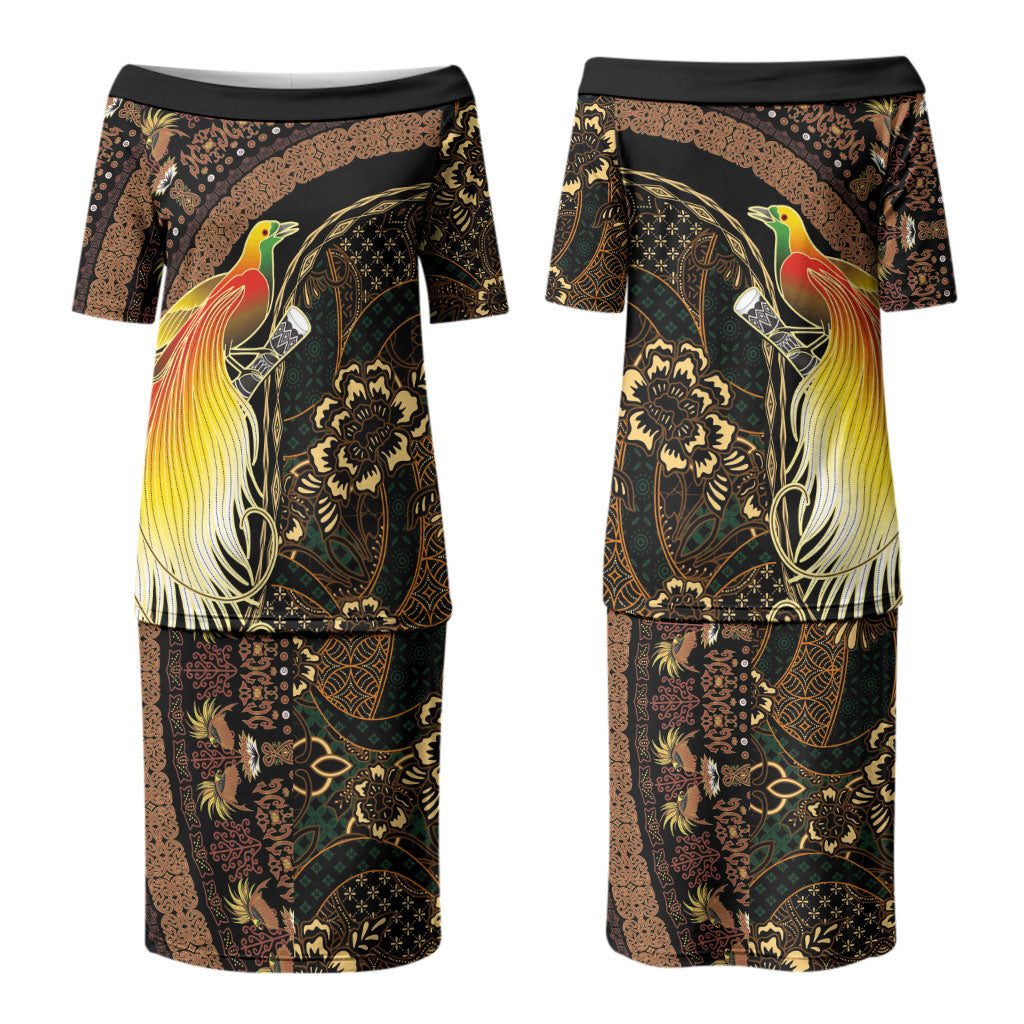 Papua New Guinea and Indonesia Batik Couples Matching Puletasi and Hawaiian Shirt Bird of Paradise with Tribal Batik Patterns LT03 - Polynesian Pride
