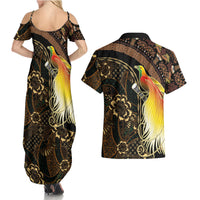 Papua New Guinea and Indonesia Batik Couples Matching Summer Maxi Dress and Hawaiian Shirt Bird of Paradise with Tribal Batik Patterns