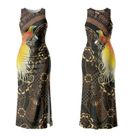 Papua New Guinea and Indonesia Batik Couples Matching Tank Maxi Dress and Long Sleeve Button Shirt Bird of Paradise with Tribal Batik Patterns LT03 - Polynesian Pride