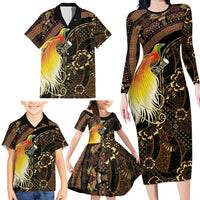 Papua New Guinea and Indonesia Batik Family Matching Long Sleeve Bodycon Dress and Hawaiian Shirt Bird of Paradise with Tribal Batik Patterns