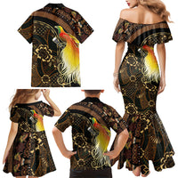 Papua New Guinea and Indonesia Batik Family Matching Mermaid Dress and Hawaiian Shirt Bird of Paradise with Tribal Batik Patterns