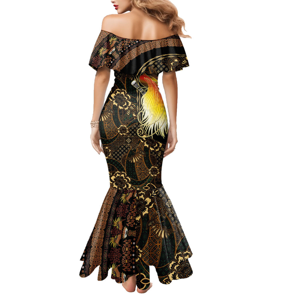 Papua New Guinea and Indonesia Batik Family Matching Mermaid Dress and Hawaiian Shirt Bird of Paradise with Tribal Batik Patterns