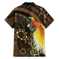 Papua New Guinea and Indonesia Batik Family Matching Off The Shoulder Long Sleeve Dress and Hawaiian Shirt Bird of Paradise with Tribal Batik Patterns