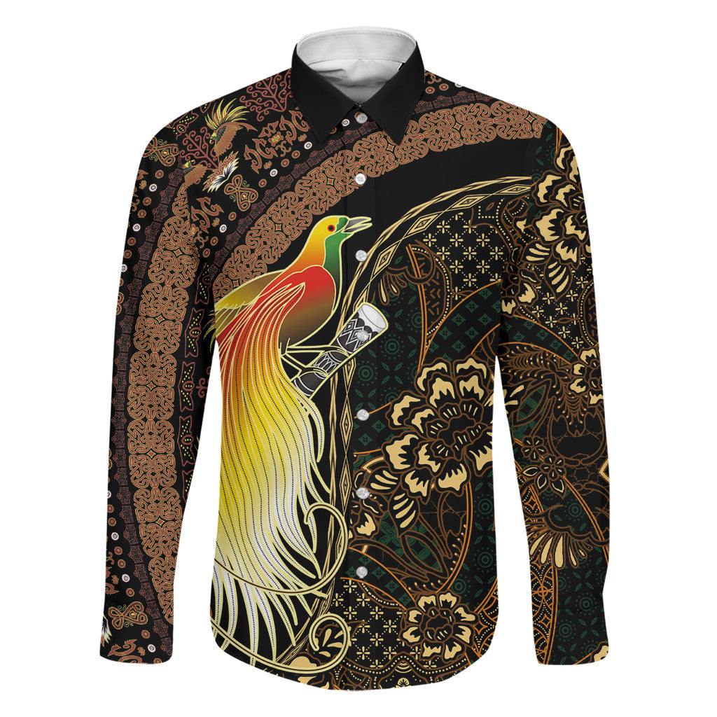 Papua New Guinea and Indonesia Batik Family Matching Off The Shoulder Long Sleeve Dress and Hawaiian Shirt Bird of Paradise with Tribal Batik Patterns