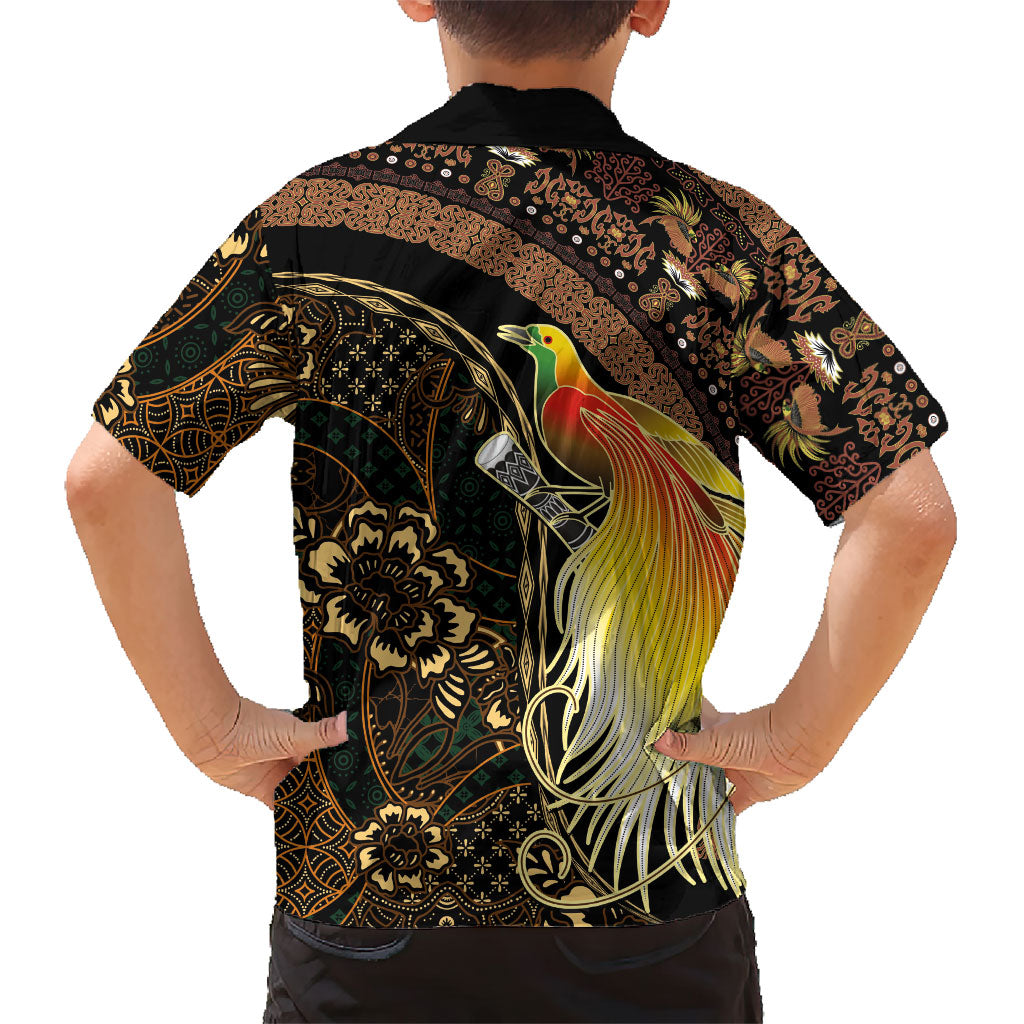 Papua New Guinea and Indonesia Batik Family Matching Off Shoulder Maxi Dress and Hawaiian Shirt Bird of Paradise with Tribal Batik Patterns