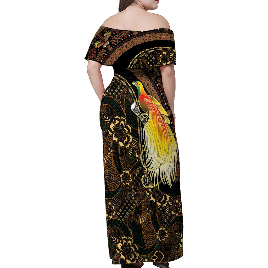 Papua New Guinea and Indonesia Batik Family Matching Off Shoulder Maxi Dress and Hawaiian Shirt Bird of Paradise with Tribal Batik Patterns