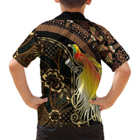 Papua New Guinea and Indonesia Batik Family Matching Off Shoulder Short Dress and Hawaiian Shirt Bird of Paradise with Tribal Batik Patterns