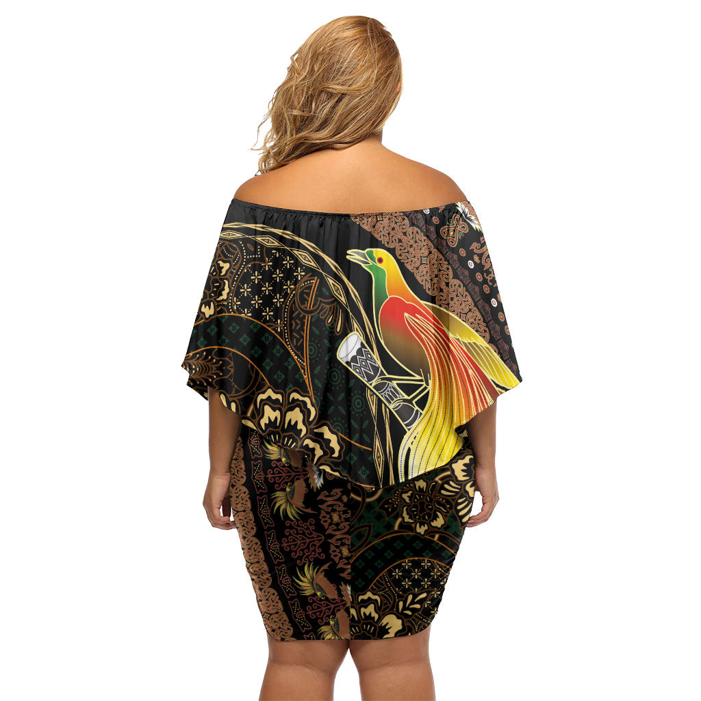 Papua New Guinea and Indonesia Batik Family Matching Off Shoulder Short Dress and Hawaiian Shirt Bird of Paradise with Tribal Batik Patterns