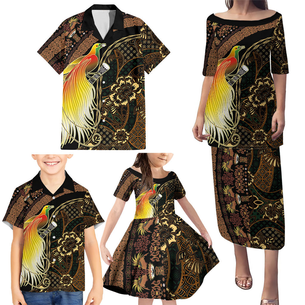 Papua New Guinea and Indonesia Batik Family Matching Puletasi and Hawaiian Shirt Bird of Paradise with Tribal Batik Patterns