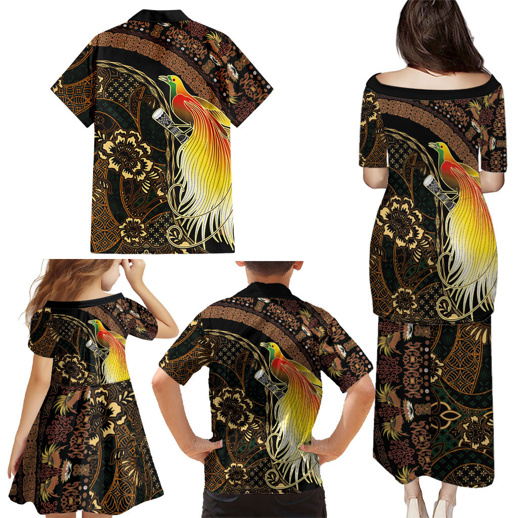Papua New Guinea and Indonesia Batik Family Matching Puletasi and Hawaiian Shirt Bird of Paradise with Tribal Batik Patterns