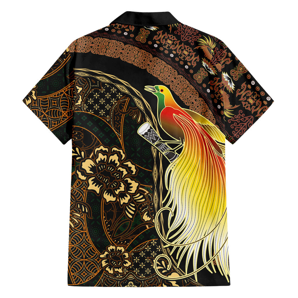 Papua New Guinea and Indonesia Batik Family Matching Short Sleeve Bodycon Dress and Hawaiian Shirt Bird of Paradise with Tribal Batik Patterns