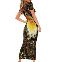 Papua New Guinea and Indonesia Batik Family Matching Short Sleeve Bodycon Dress and Hawaiian Shirt Bird of Paradise with Tribal Batik Patterns