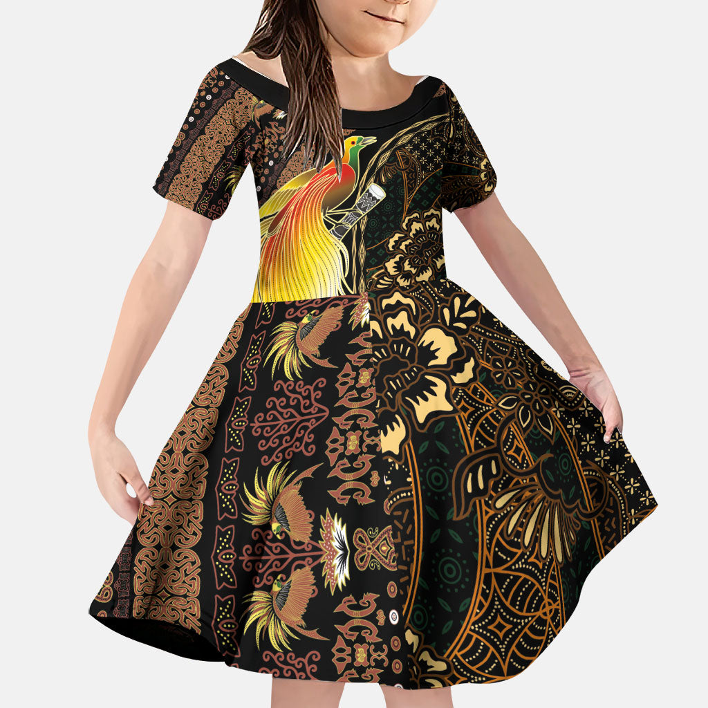 Papua New Guinea and Indonesia Batik Family Matching Summer Maxi Dress and Hawaiian Shirt Bird of Paradise with Tribal Batik Patterns