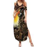 Papua New Guinea and Indonesia Batik Family Matching Summer Maxi Dress and Hawaiian Shirt Bird of Paradise with Tribal Batik Patterns