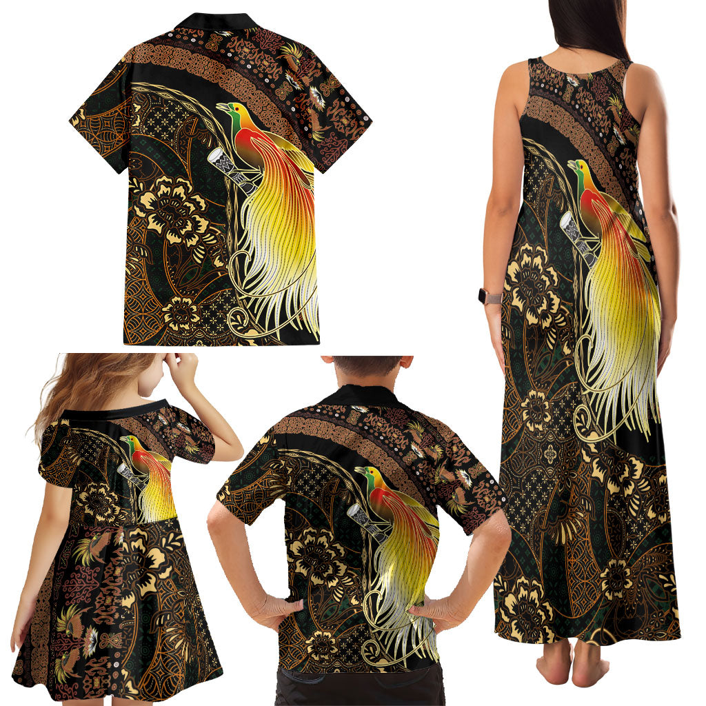 Papua New Guinea and Indonesia Batik Family Matching Tank Maxi Dress and Hawaiian Shirt Bird of Paradise with Tribal Batik Patterns