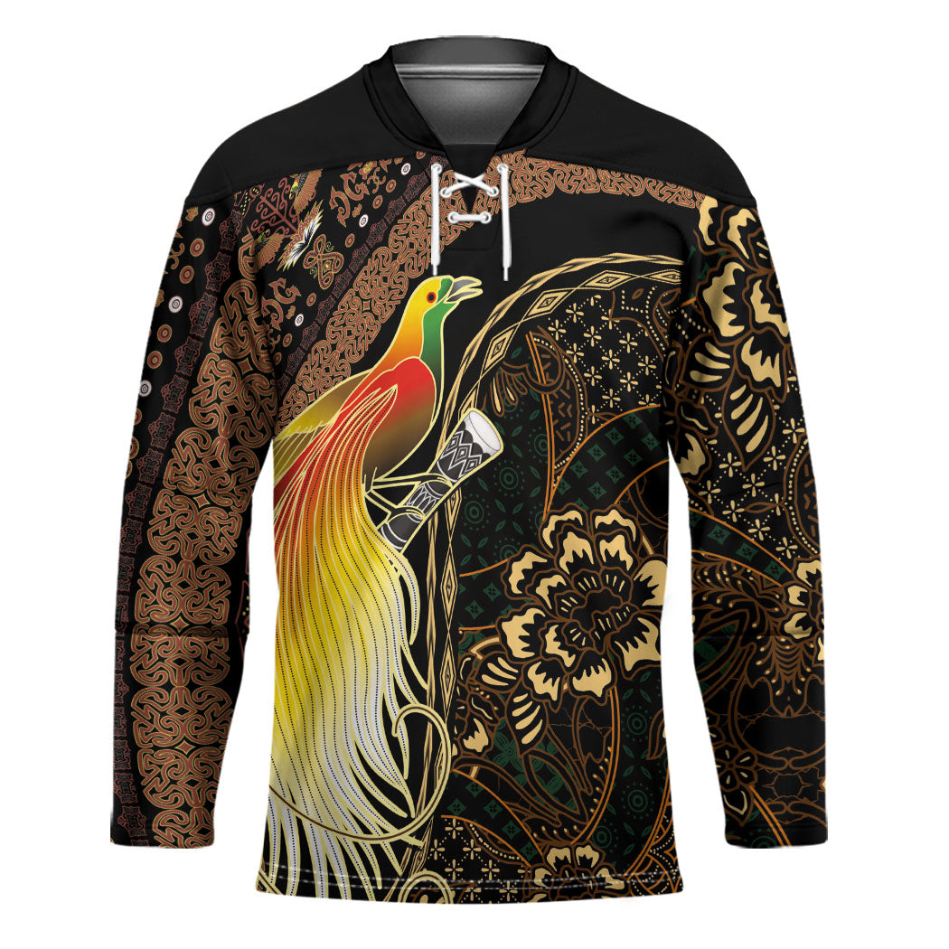 Papua New Guinea and Indonesia Batik Hockey Jersey Bird of Paradise with Tribal Batik Patterns
